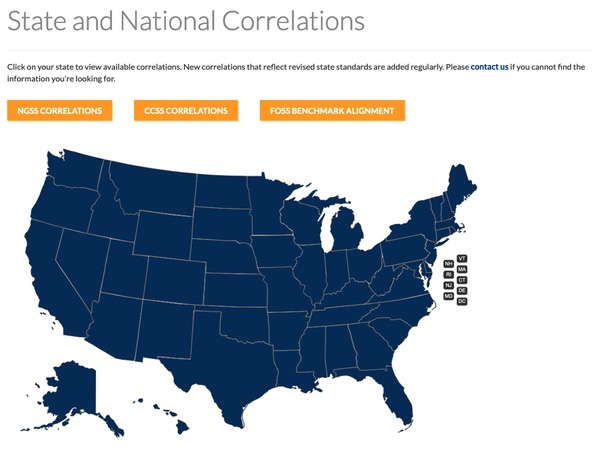Screenshot of the correlations map as it looked on the pre-2023 version of Delta Education's website