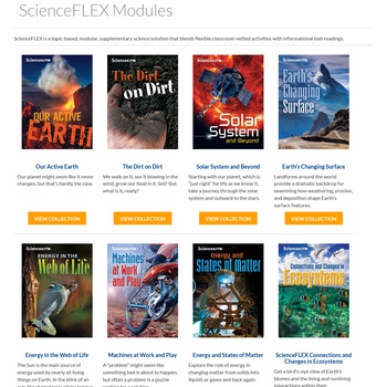 Screenshot of portion of the ScienceFLEX modules page as it looked on the pre-2023 version of Delta Education's website