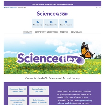 Screenshot of portion of the ScienceFLEX homepage as it looked on the pre-2023 version of Delta Education's website -- on a narrower screen